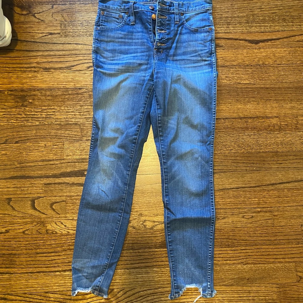 Madewell Blue Skinny Jeans with Distressed Hem